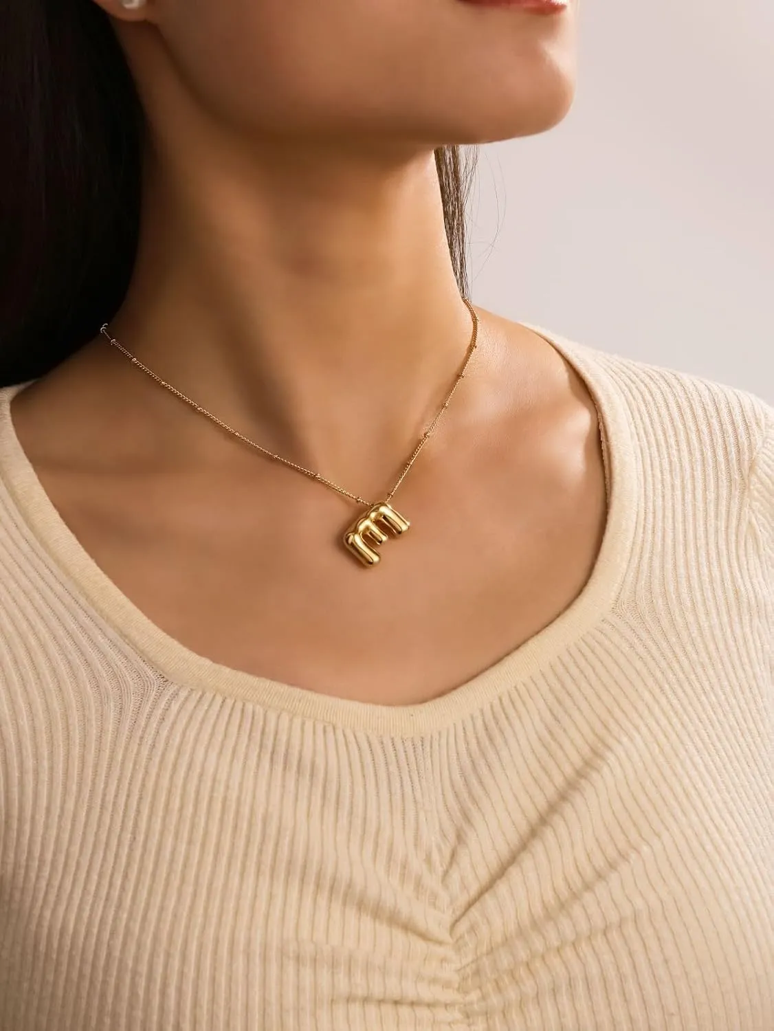 Gold Bubble Letter Necklace for Women, 14k Gold Plated Balloon Initial Letter Pendant Necklace Dainty Charm Initial Necklaces for Women Trendy Chunky Custom Name Necklace Gold Jewelry for Women