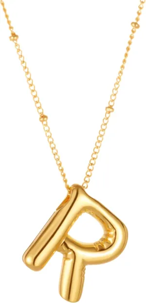 Gold Bubble Letter Necklace for Women, 14k Gold Plated Balloon Initial Letter Pendant Necklace Dainty Charm Initial Necklaces for Women Trendy Chunky Custom Name Necklace Gold Jewelry for Women