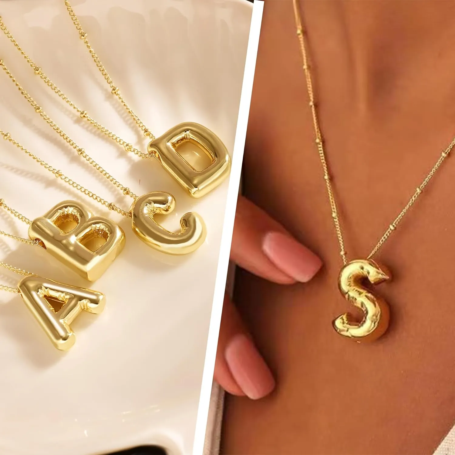 Gold Bubble Letter Necklace for Women, 14k Gold Plated Balloon Initial Letter Pendant Necklace Dainty Charm Initial Necklaces for Women Trendy Chunky Custom Name Necklace Gold Jewelry for Women