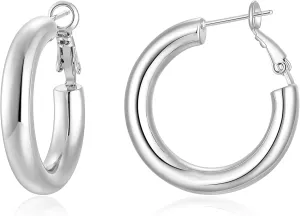 Gold Hoop Earrings for Women 14K Gold Plated Chunky Hoops Hypoallergenic Lightweight Hollow Tube Earrings
