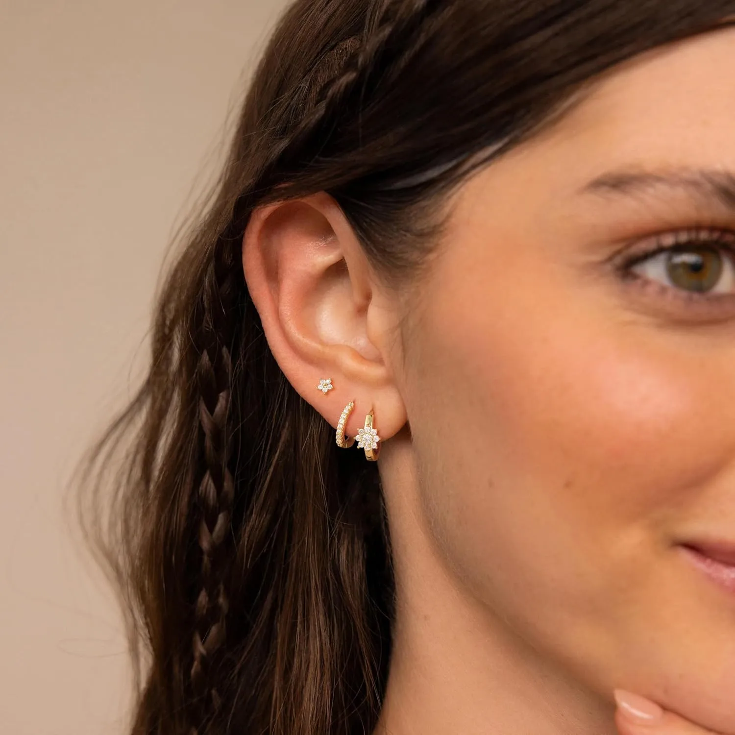 Gold Hoop Earrings Set for Women, 3 Pairs Dainty 14k Gold Plated Dangle Stud Cubic Zirconia Earrings Trendy Hypoallergenic Earrings Stack Non Tarnish Gold Jewelry for Women Christmas Gifts
