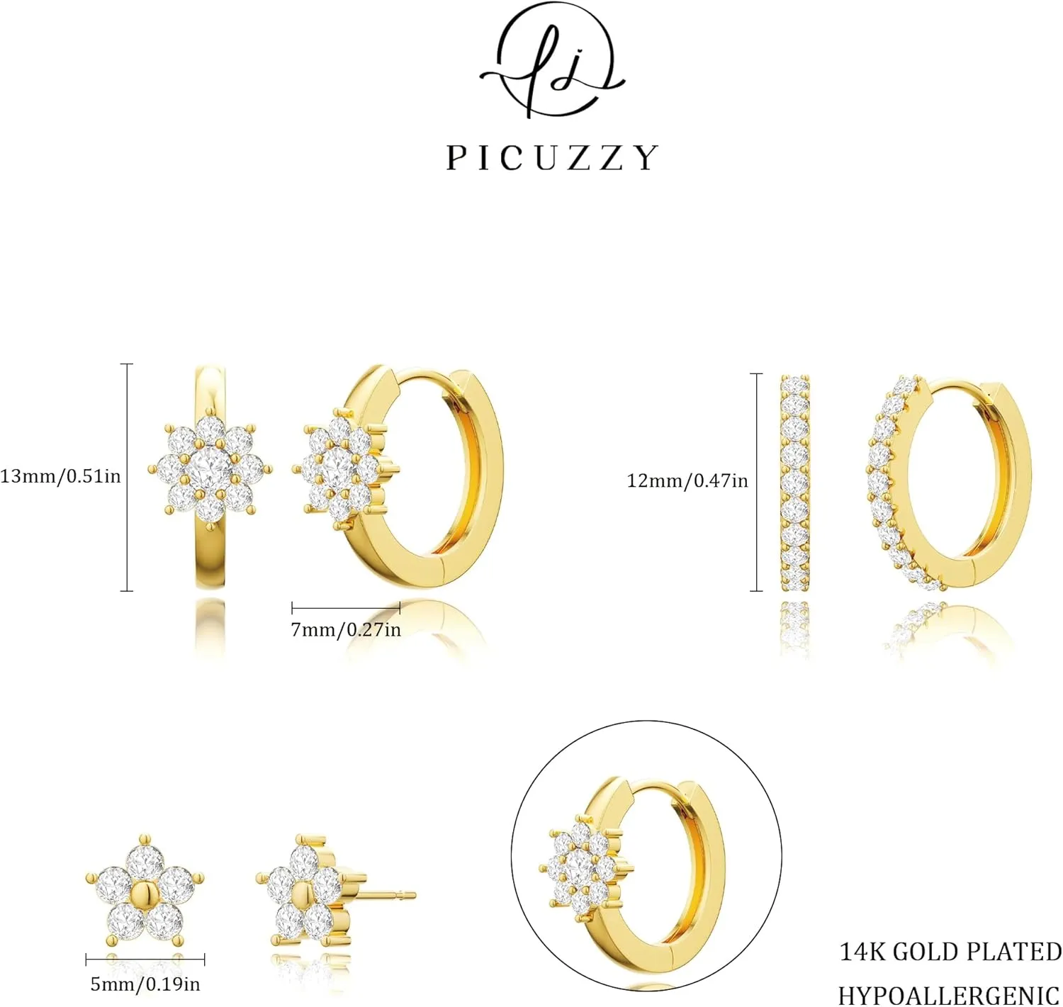 Gold Hoop Earrings Set for Women, 3 Pairs Dainty 14k Gold Plated Dangle Stud Cubic Zirconia Earrings Trendy Hypoallergenic Earrings Stack Non Tarnish Gold Jewelry for Women Christmas Gifts