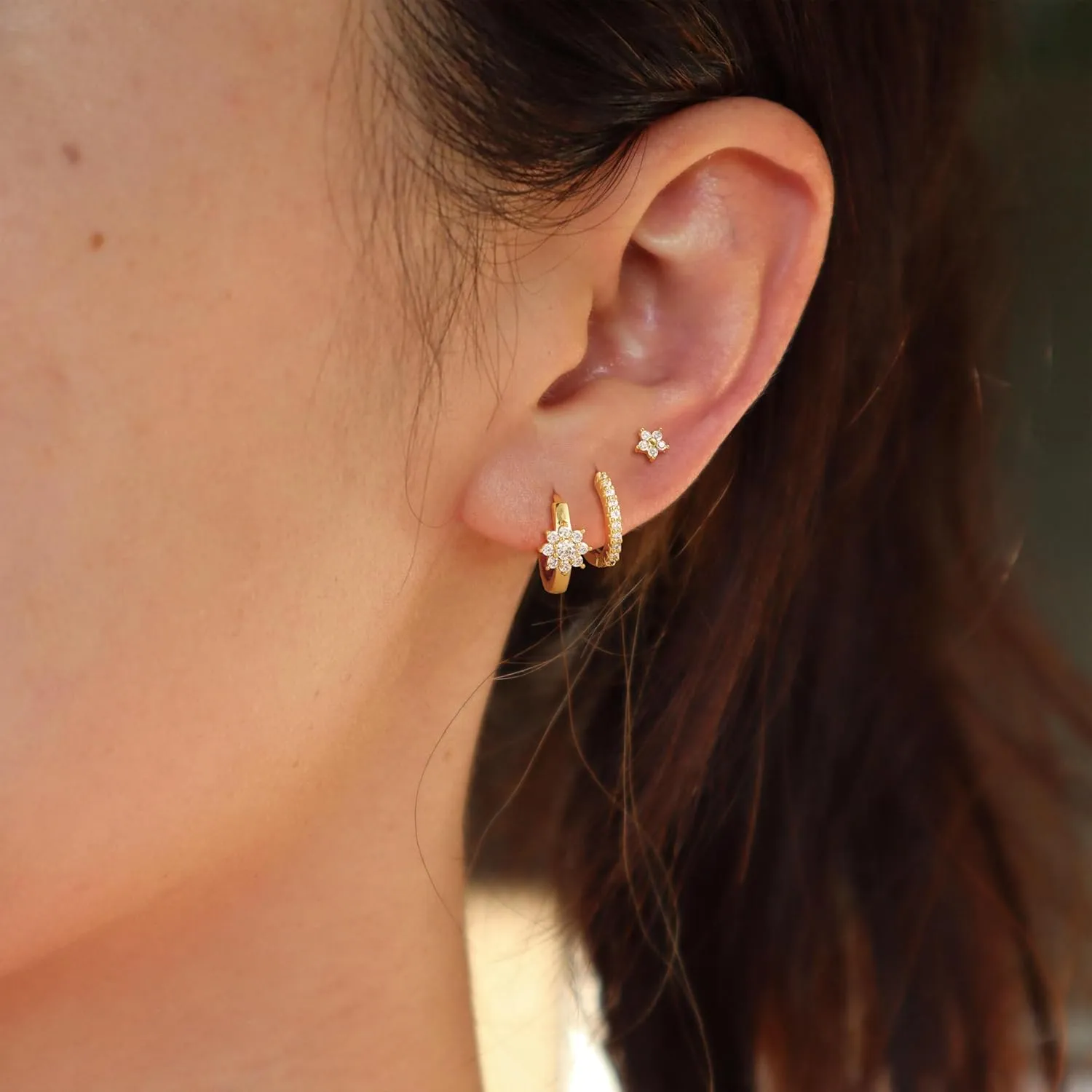 Gold Hoop Earrings Set for Women, 3 Pairs Dainty 14k Gold Plated Dangle Stud Cubic Zirconia Earrings Trendy Hypoallergenic Earrings Stack Non Tarnish Gold Jewelry for Women Christmas Gifts