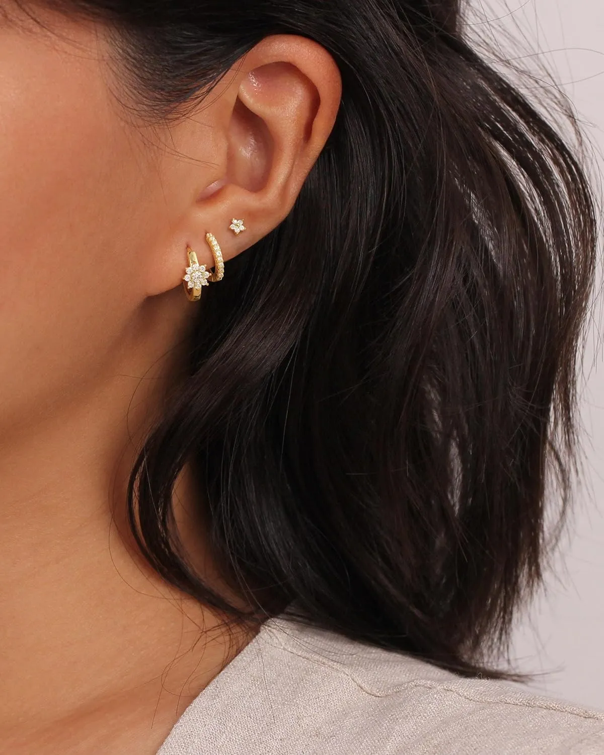 Gold Hoop Earrings Set for Women, 3 Pairs Dainty 14k Gold Plated Dangle Stud Cubic Zirconia Earrings Trendy Hypoallergenic Earrings Stack Non Tarnish Gold Jewelry for Women Christmas Gifts
