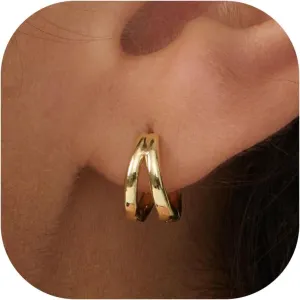 Gold Huggie Earrings for Women, 14k Real Gold Plated Hoop Earrings Hypoallergenic Lightweight Hoops Gifts