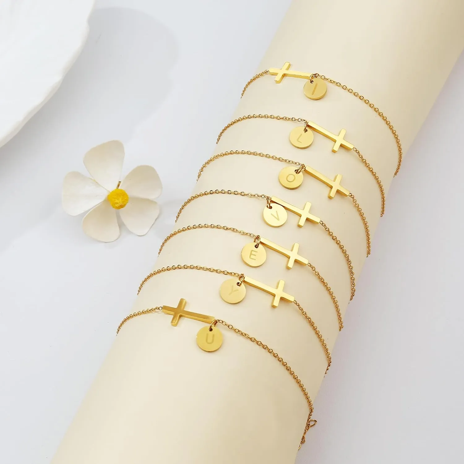 Gold Initial Ankle Bracelets for Women Dainty Waterproof Gold Cross Chain Anklet Personalized A-Z Coin Disc Letter Ankle Bracelet Summer Beach Jewelry