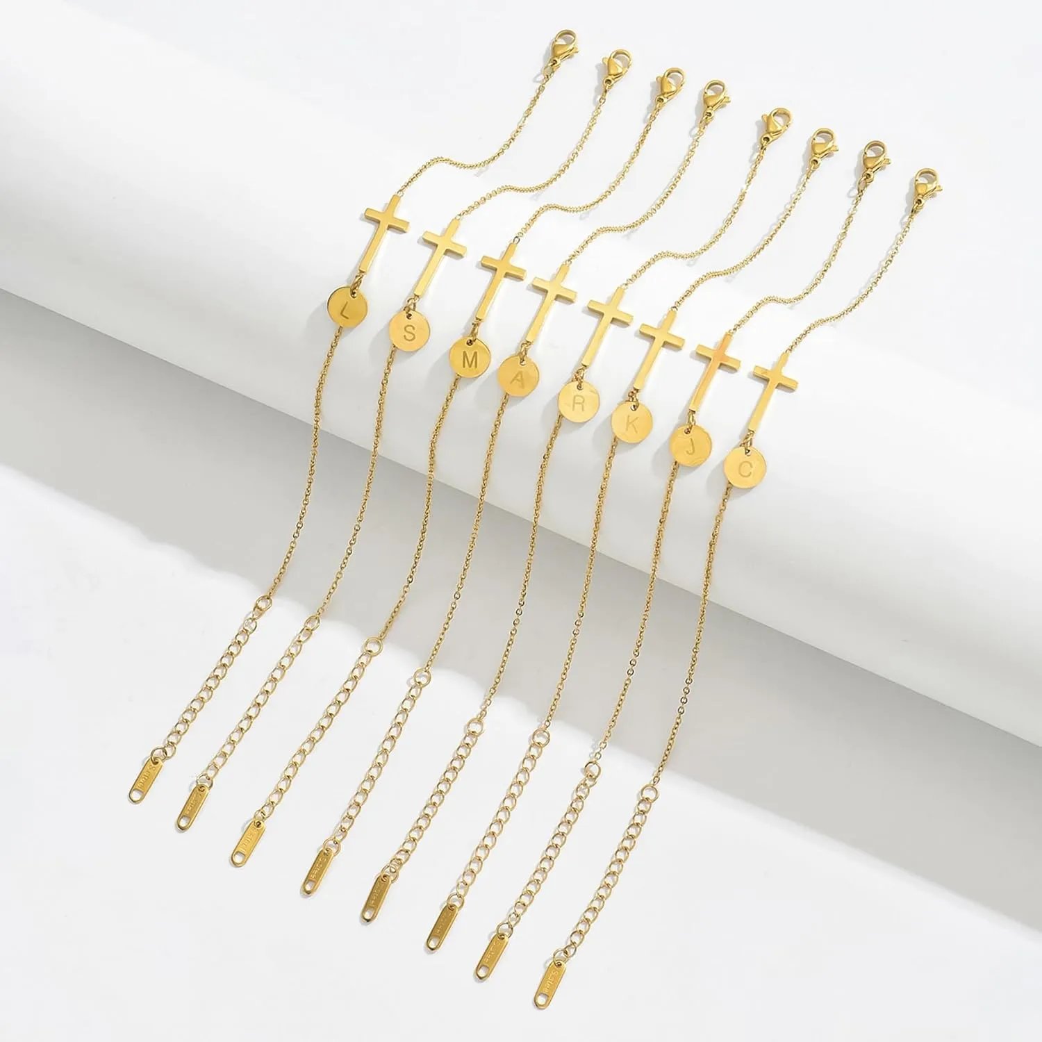 Gold Initial Anklet Bracelets for Women, Dainty Waterproof 14K Gold Cross Anklet Personalized A-Z Disc Letter Ankle Bracelet Summer Beach Jewelry Friendship Gifts