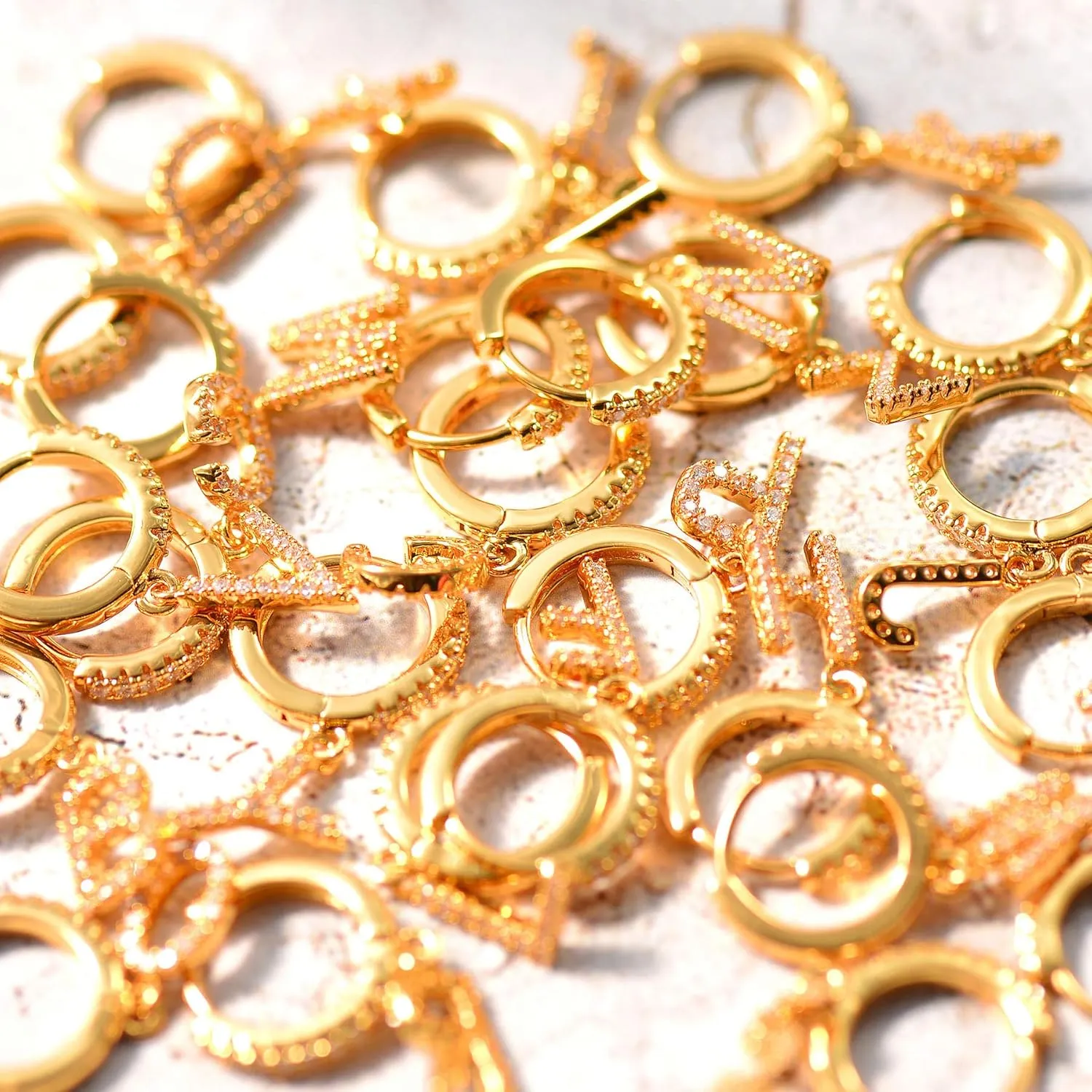 Gold Initial Earring 14K Gold Plated Dainty Tiny Diamond Cubic Zirconia Inlay Alphabet Letter Charm Drop Dangle Huggie Hoop Earrings Delicate Jewelry