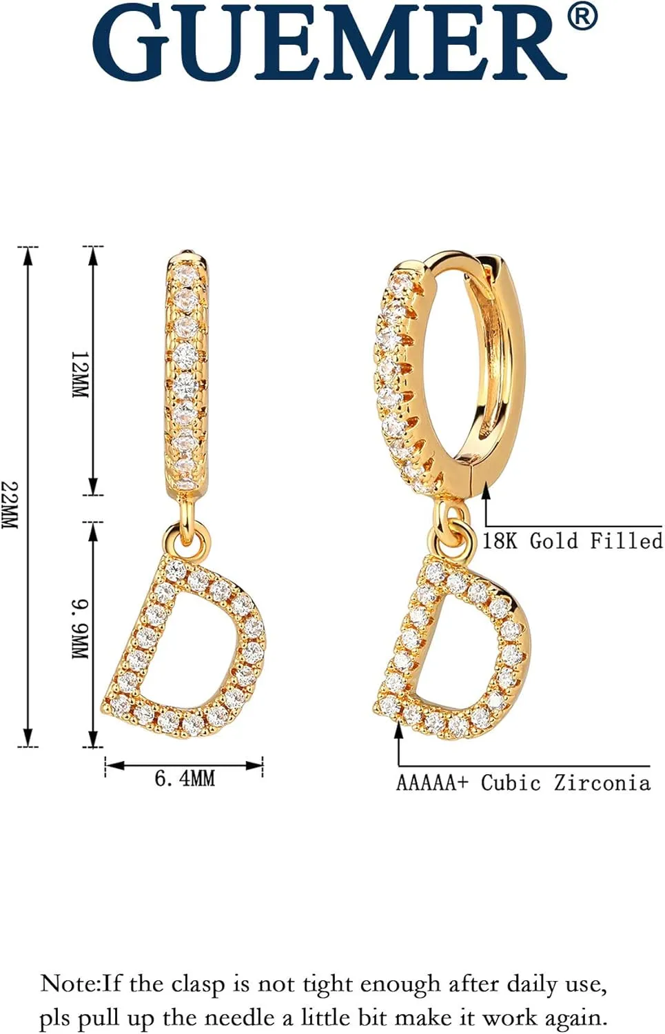 Gold Initial Earring 14K Gold Plated Dainty Tiny Diamond Cubic Zirconia Inlay Alphabet Letter Charm Drop Dangle Huggie Hoop Earrings Delicate Jewelry