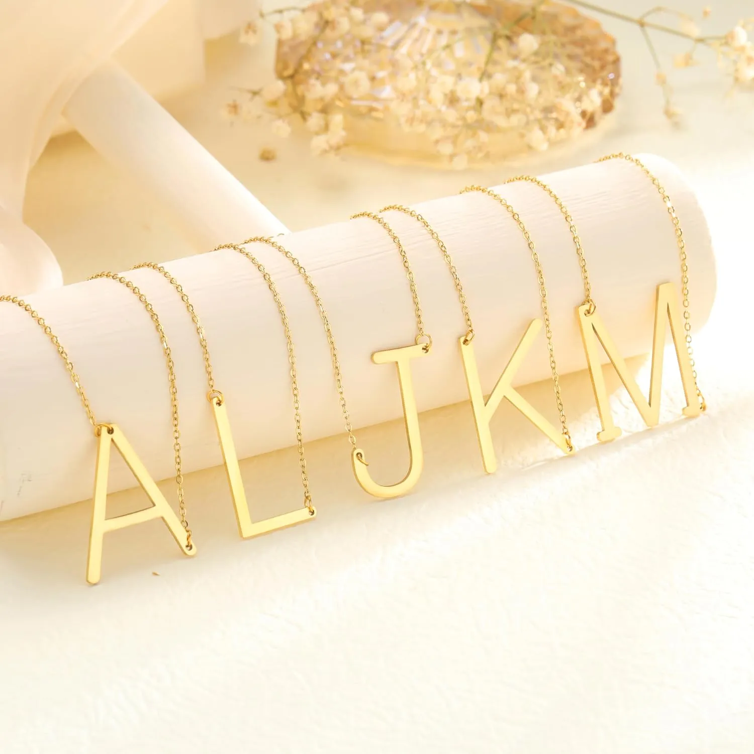 Gold Initial Necklaces for Women 14K Gold Plated Dainty Sideways Letter Necklace Trendy Personalized Monogram Name A-Z Pendant Choker Necklace Gold Jewelry for Women Gifts