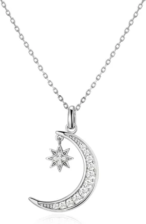 Gold Plated Moon Necklace for Women, Moon and Star Pendant Dainty Trendy Gold Chain Necklace Jewelry Gift for Girls