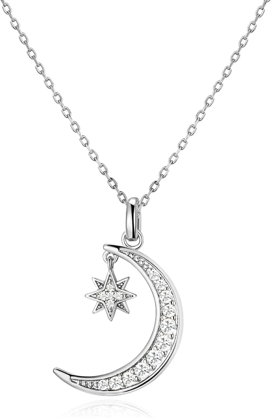 Gold Plated Moon Necklace for Women, Moon and Star Pendant Dainty Trendy Gold Chain Necklace Jewelry Gift for Girls