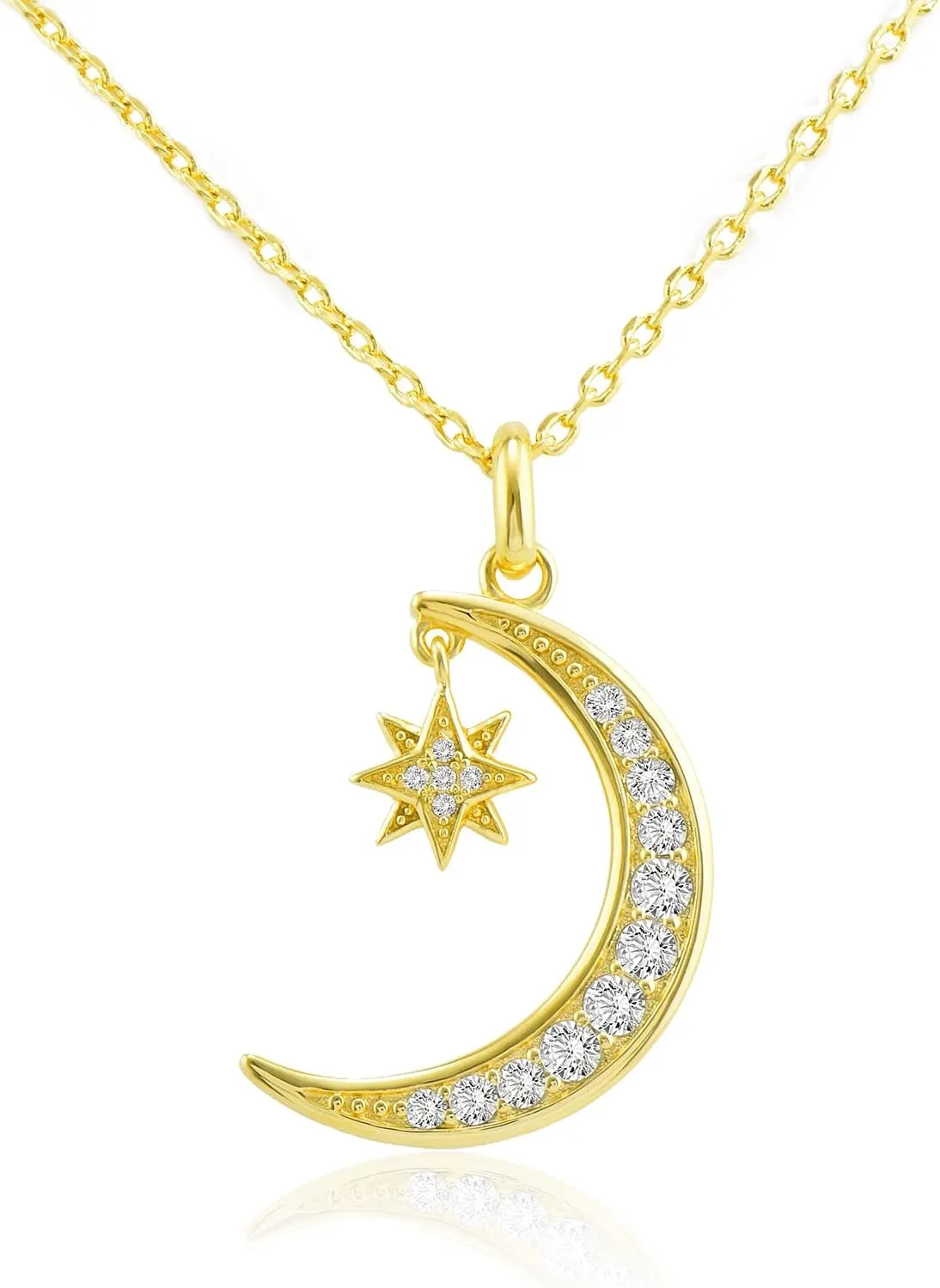 Gold Plated Moon Necklace for Women, Moon and Star Pendant Dainty Trendy Gold Chain Necklace Jewelry Gift for Girls