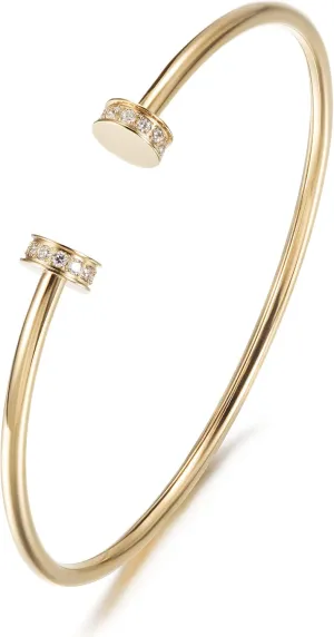 Gold Shiny Cuff with Round CZ Bangle Bracelet for Women Polished Thin Stainless Steel Jewelry for Men Gift