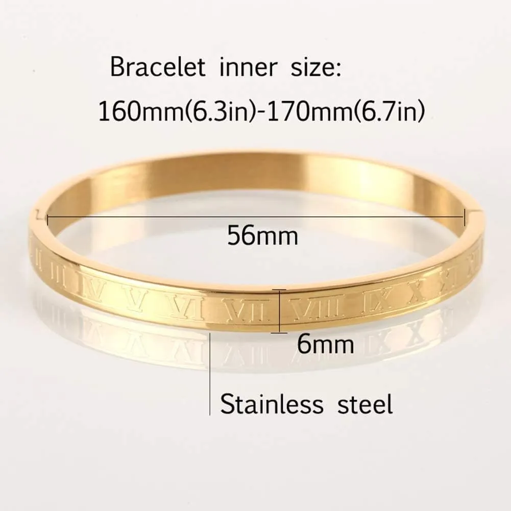 Gold Silver Plated Bracelets for Men Women Roman Numeral Bangle Bracelet Stainless Steel Personalized Engraved Unisex Gift