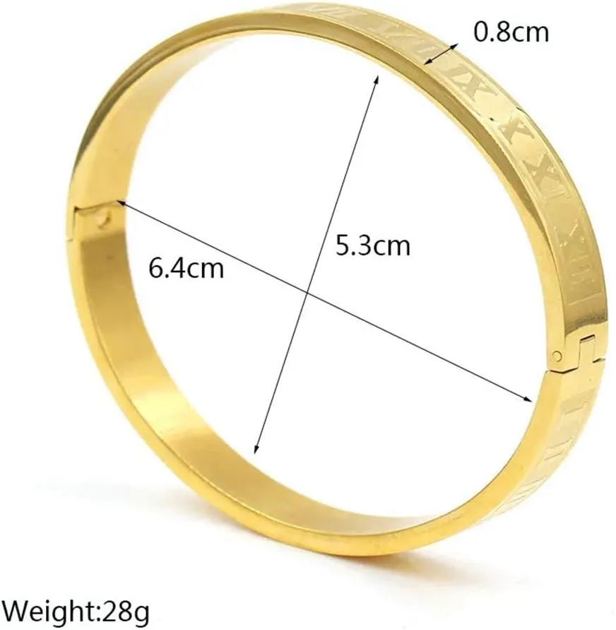 Gold Silver Plated Bracelets for Men Women Roman Numeral Bangle Bracelet Stainless Steel Personalized Engraved Unisex Gift