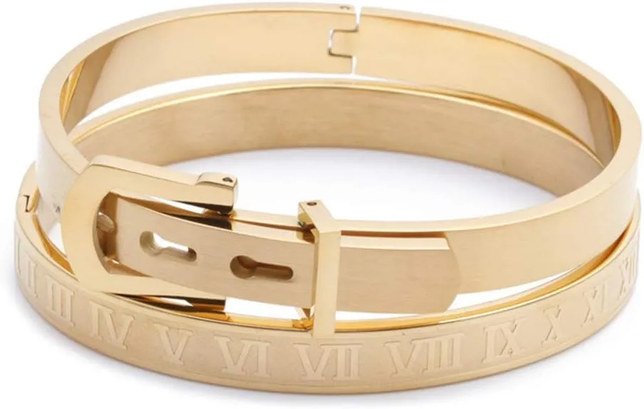 Gold Silver Plated Bracelets for Men Women Roman Numeral Bangle Bracelet Stainless Steel Personalized Engraved Unisex Gift