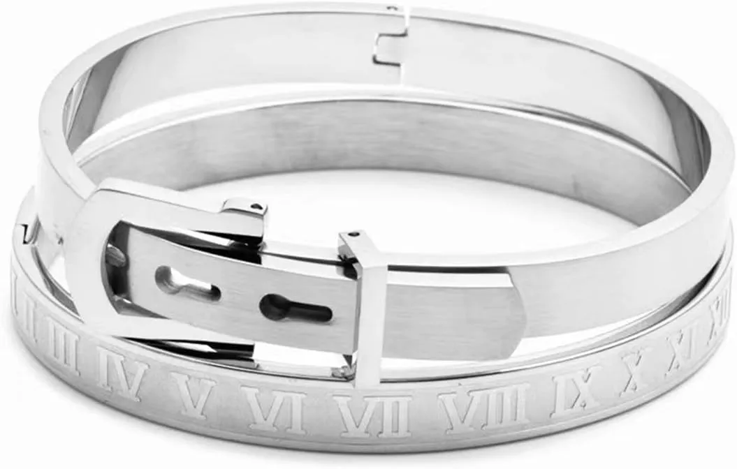 Gold Silver Plated Bracelets for Men Women Roman Numeral Bangle Bracelet Stainless Steel Personalized Engraved Unisex Gift