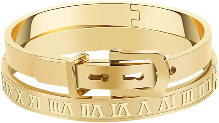 Gold Silver Plated Bracelets for Men Women Roman Numeral Bangle Bracelet Stainless Steel Personalized Engraved Unisex Gift