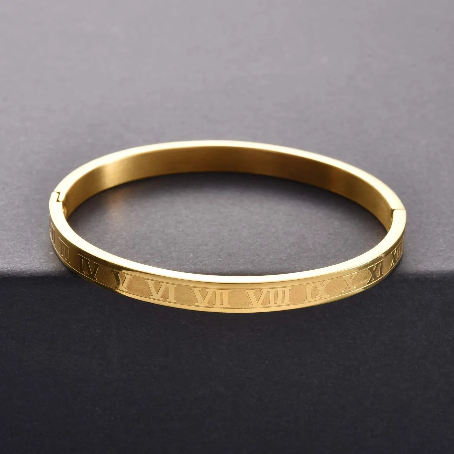 Gold Silver Plated Bracelets for Men Women Roman Numeral Bangle Bracelet Stainless Steel Personalized Engraved Unisex Gift