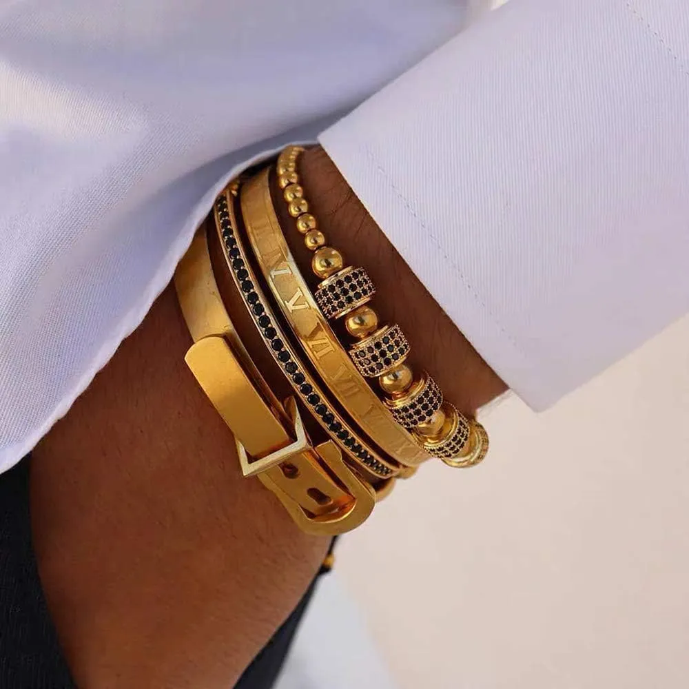 Gold Silver Plated Bracelets for Men Women Roman Numeral Bangle Bracelet Stainless Steel Personalized Engraved Unisex Gift