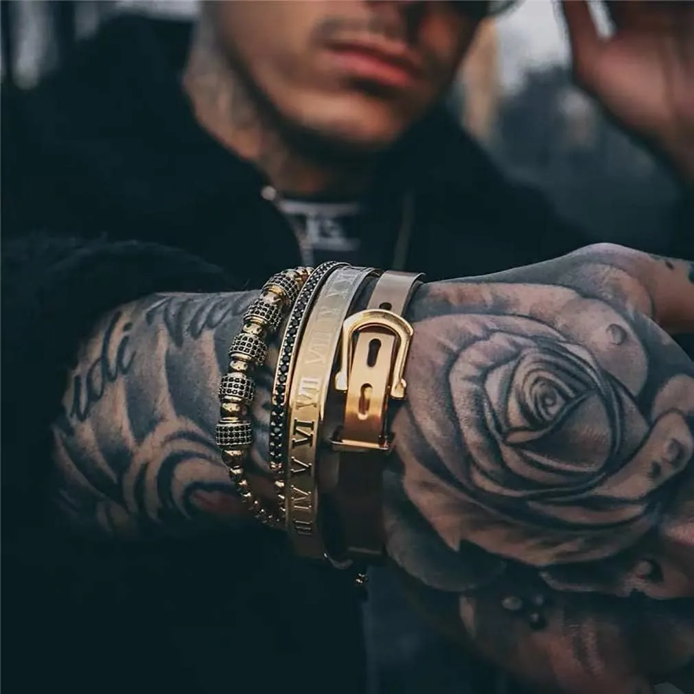 Gold Silver Plated Bracelets for Men Women Roman Numeral Bangle Bracelet Stainless Steel Personalized Engraved Unisex Gift