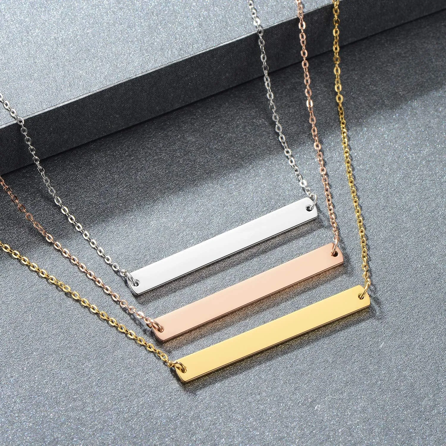 Gold Silver Rose Gold Horizontal Bar Necklace Stainless Steel 18K Gold Plated Bar Necklace Ladies Adjustable Chain