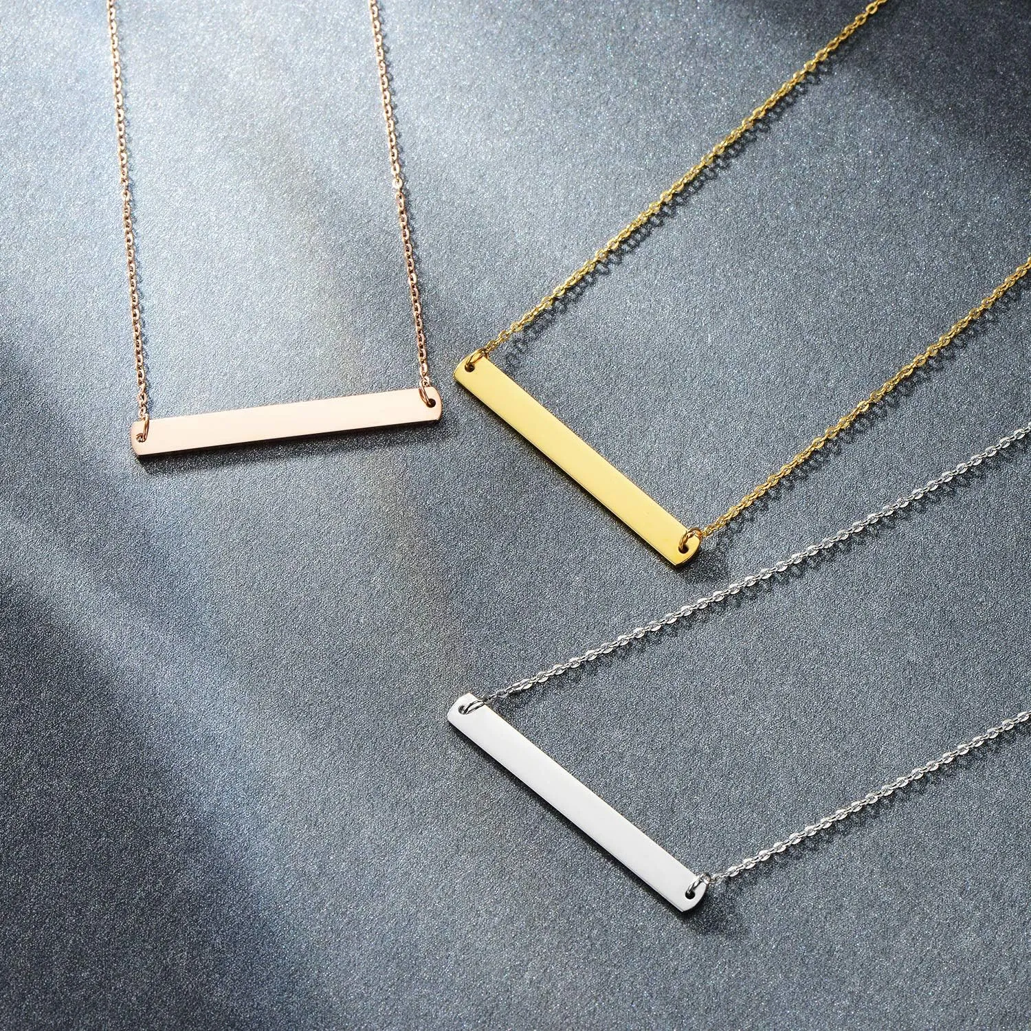 Gold Silver Rose Gold Horizontal Bar Necklace Stainless Steel 18K Gold Plated Bar Necklace Ladies Adjustable Chain