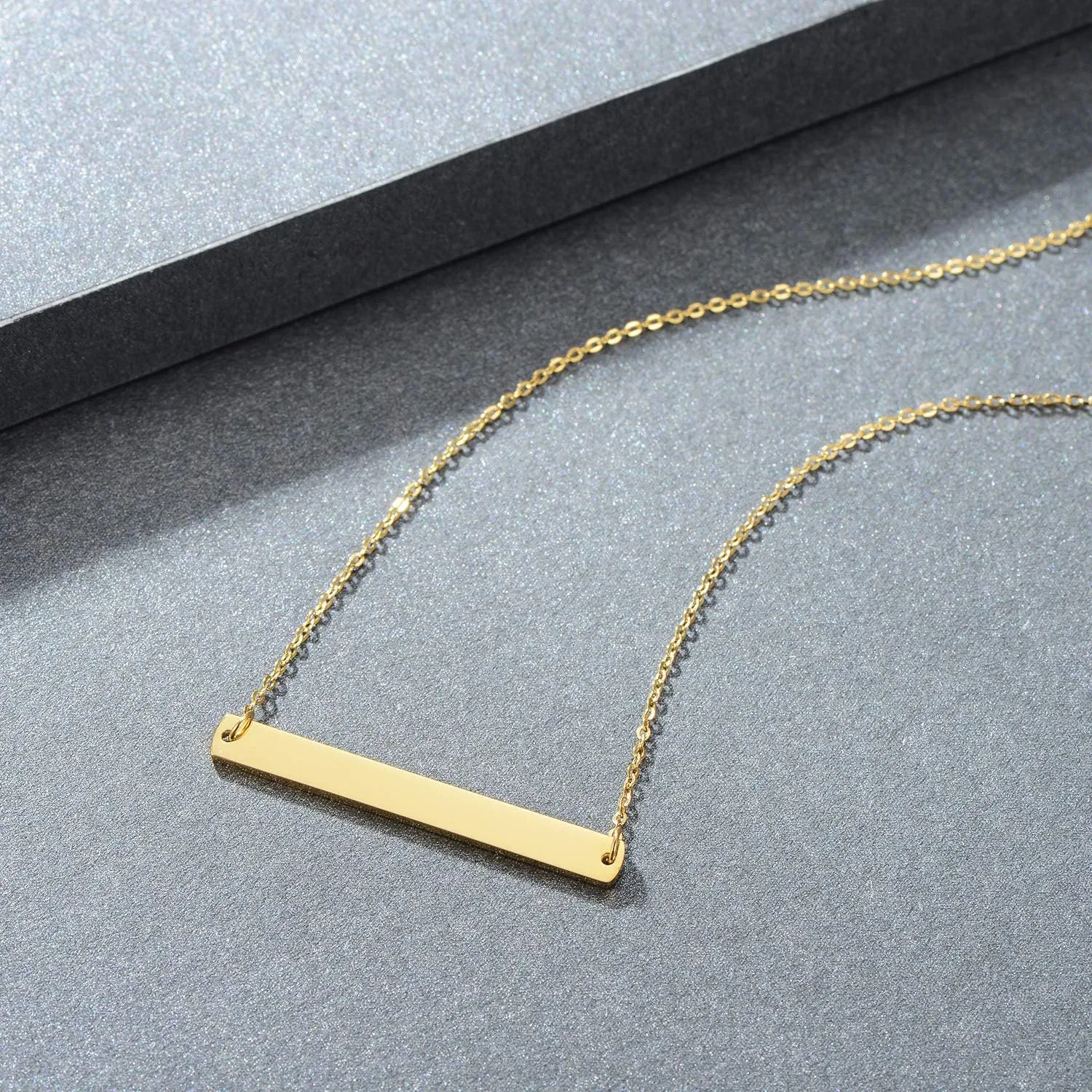Gold Silver Rose Gold Horizontal Bar Necklace Stainless Steel 18K Gold Plated Bar Necklace Ladies Adjustable Chain