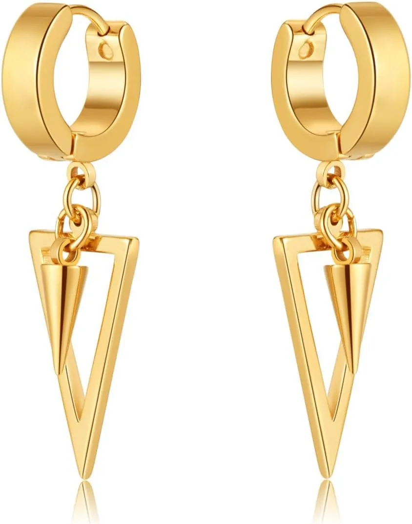 Gold Small Hoop Earrings with Charm Personalized Spike/Star/Eye Evil/Rose Flower, 18K Gold Plated Dangle Huggie Earrings for Women