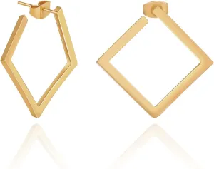 Gold Square Hoop Earrings for Women, 18K Gold Plated Square Open Hoops Simple Geometric Post Hoop Earrings Lightweight Jewelry Gift for Women
