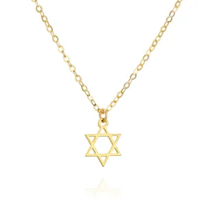 Gold Star of David Necklace - Jewish Magen David Israel Jewelry length 16"   2" extender (gold)