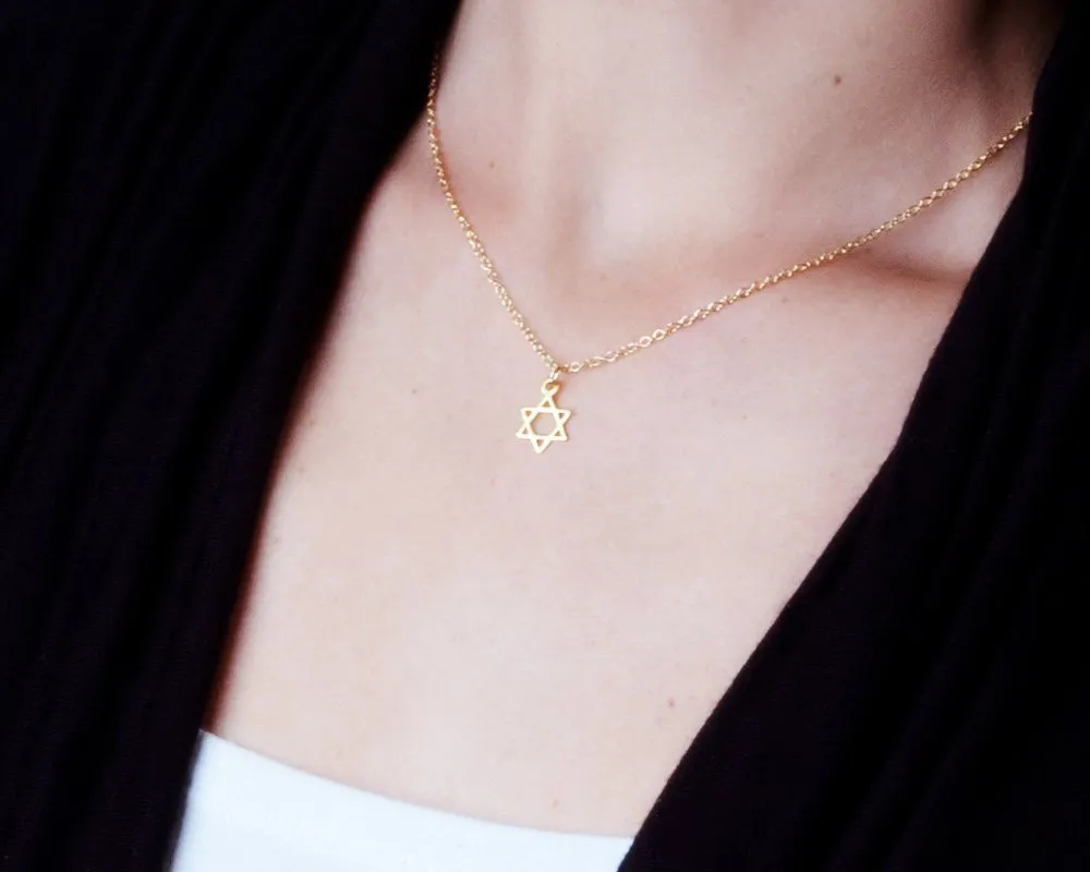 Gold Star of David Necklace - Jewish Magen David Israel Jewelry length 16"   2" extender (gold)