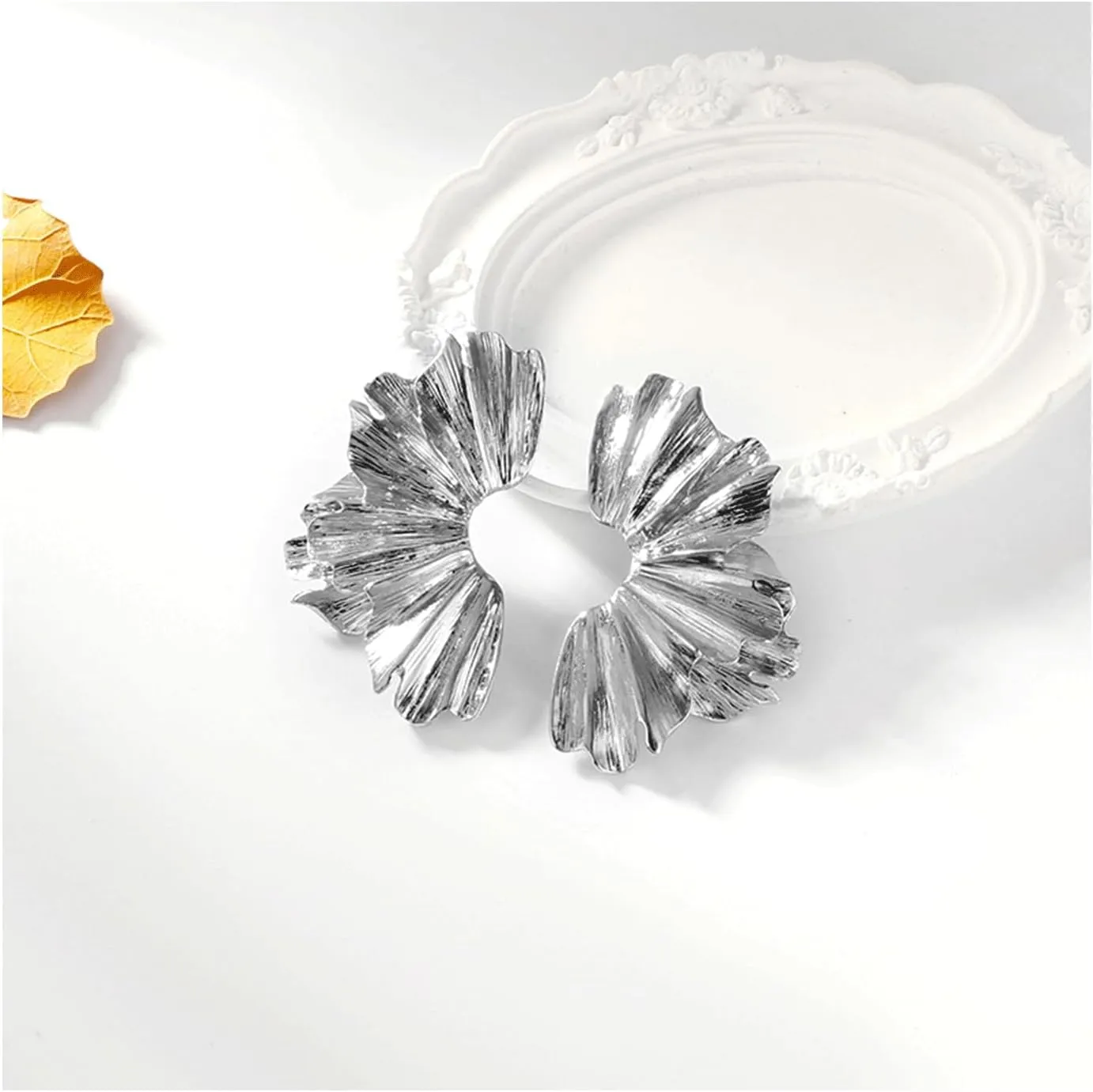 Gold Statement Earrings for Women Large Gold Earrings Gold Flower Earrings Ginkgo Leaf Earrings Summer Beach Party Jewelry for Women