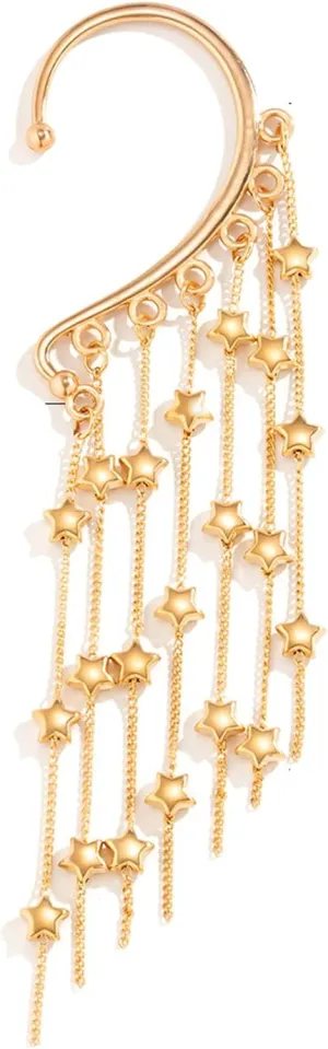 Golden Star Tassel Elf Ear Cuff Single Left Handmade Non Piercing Earring for Women