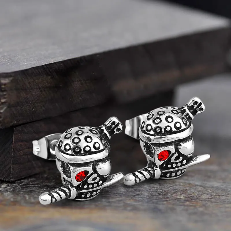 Gothic Skull Pirate Biting Sword Stainless Steel Earrings