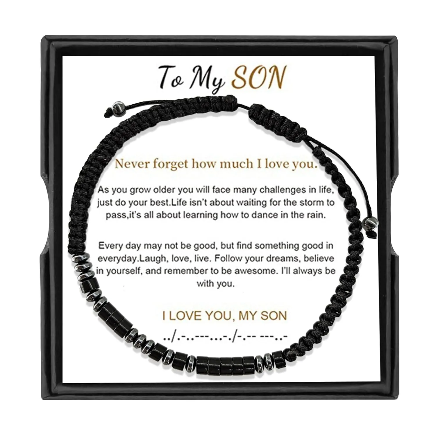 Graduation Gifts for Him To My Son I Love You Morse Code Bracelet, Adjustable Personalized Inspirational Magnetic Bracelets, Birthday, Graduation, Thanksgiving, Christmas Gift