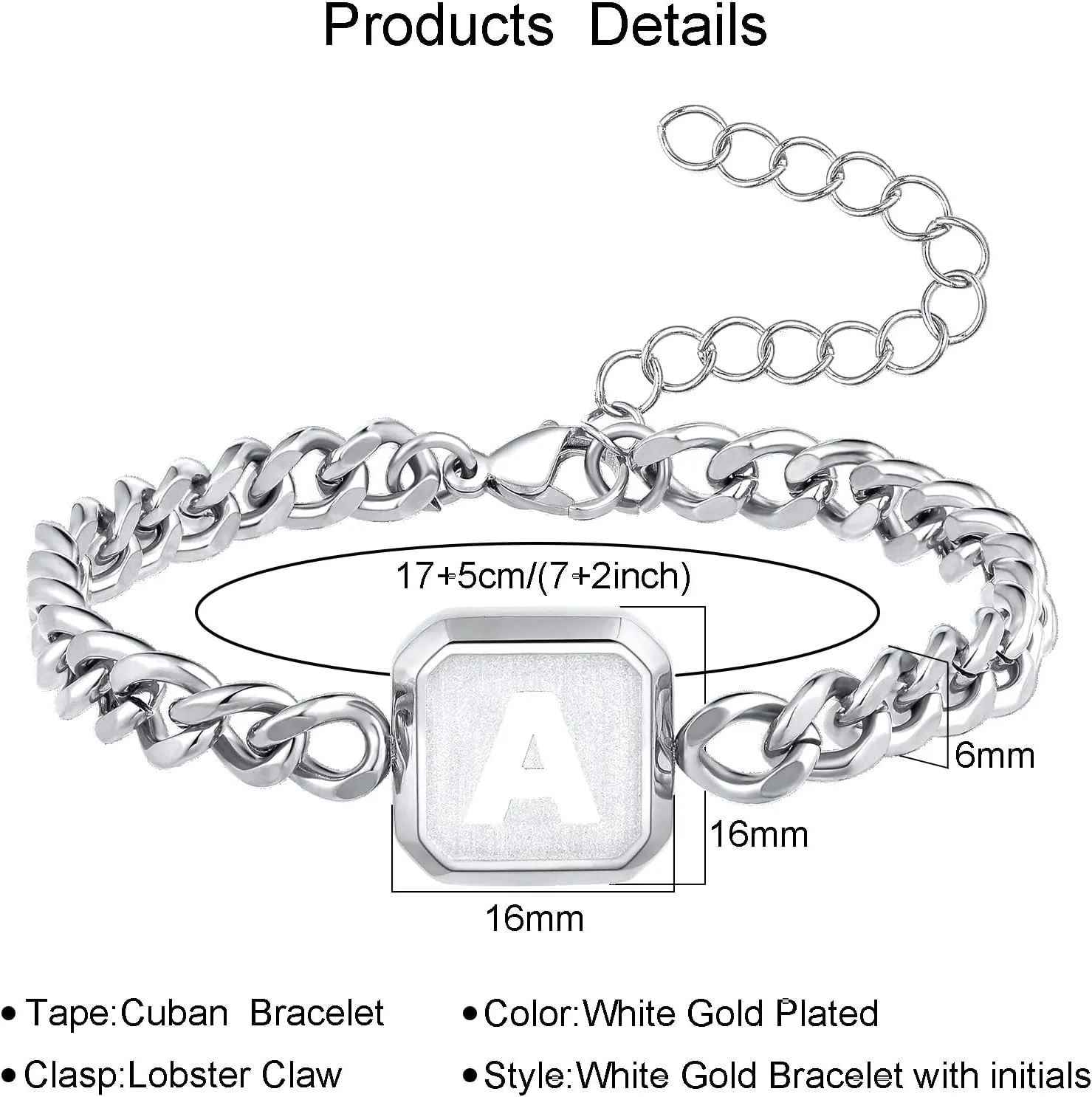 Graduation Gifts-Initial Bracelet Gold/Silver/Black Squre A-Z Letter Cuban Link Chain Mens Bracelets Adjustable Size Stainless Steel Men Jewelry Gifts Graduation Gifts for him Husband Dad Brother Son
