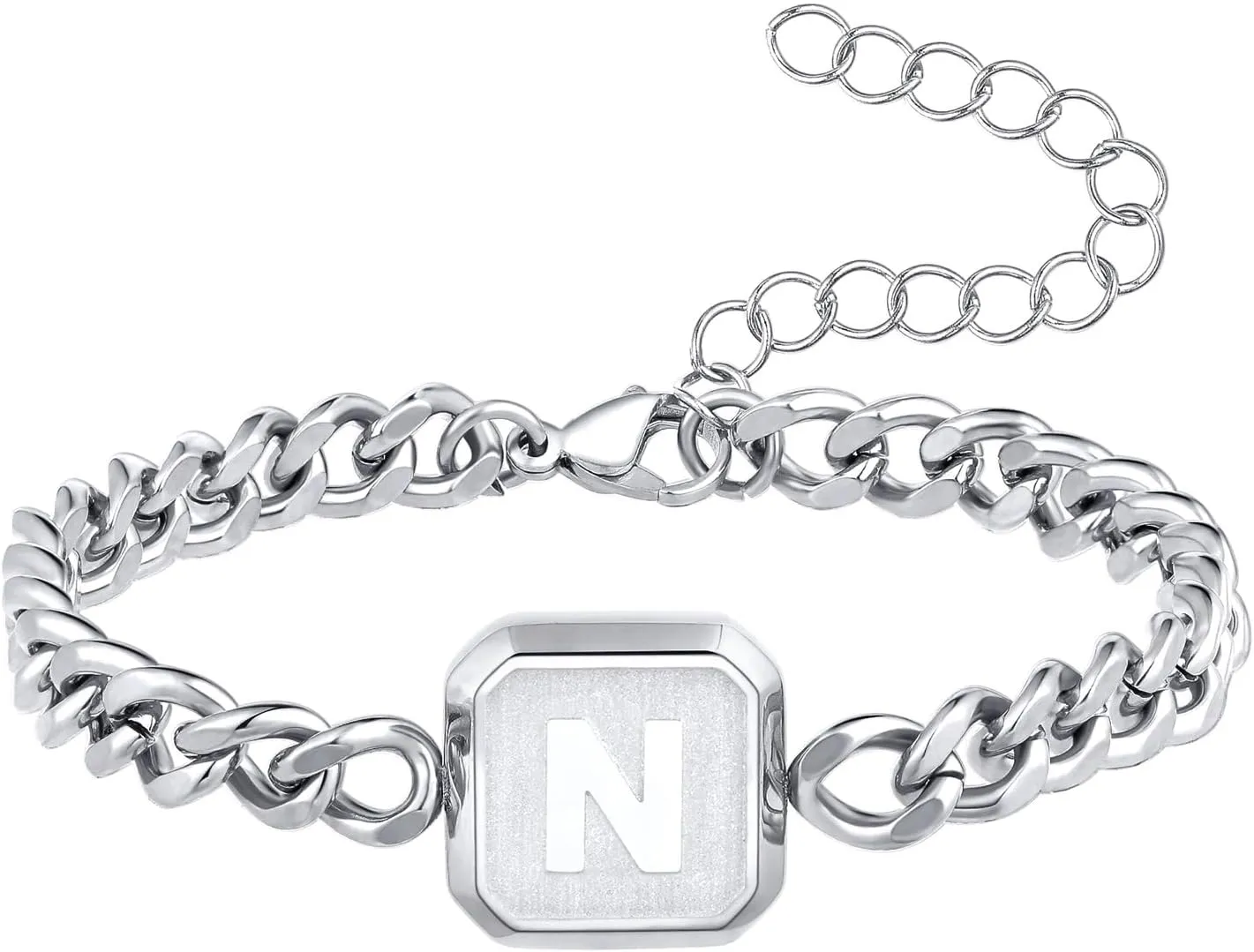 Graduation Gifts-Initial Bracelet Gold/Silver/Black Squre A-Z Letter Cuban Link Chain Mens Bracelets Adjustable Size Stainless Steel Men Jewelry Gifts Graduation Gifts for him Husband Dad Brother Son