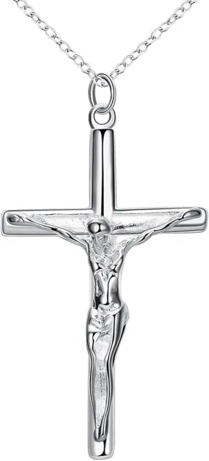 Greendou Fashion Jewelry 925 Sterling Silver Jesus Cross Pendant Necklace