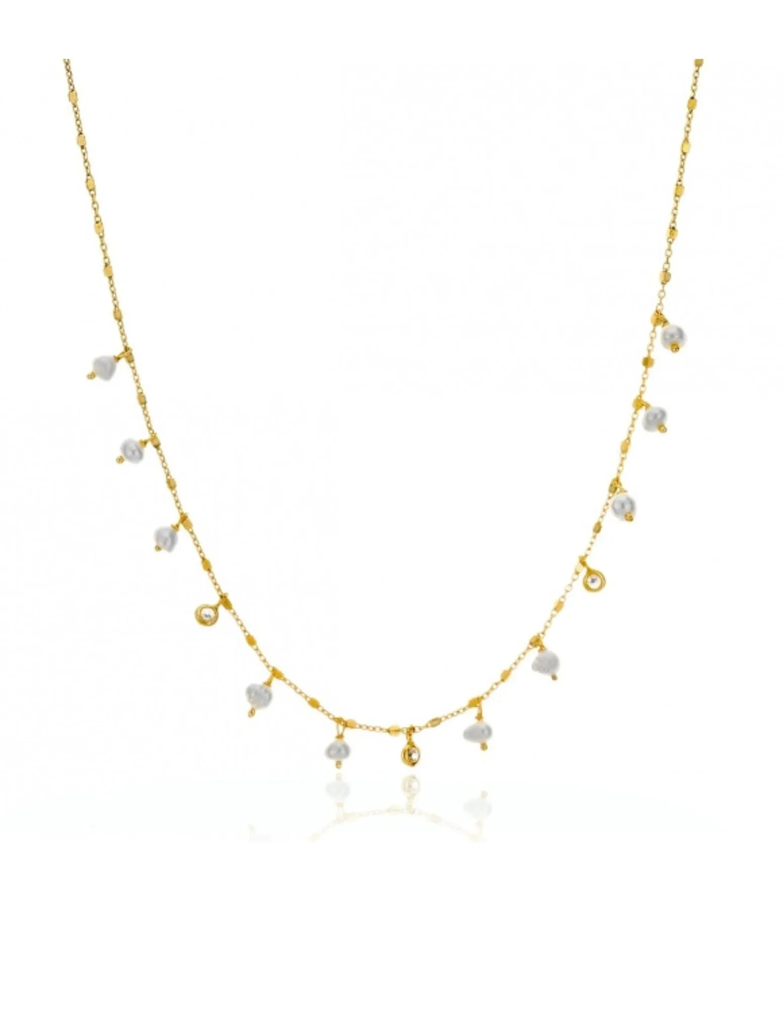 Gregio Tiny Shiny Necklace W/ Cz & Pearls