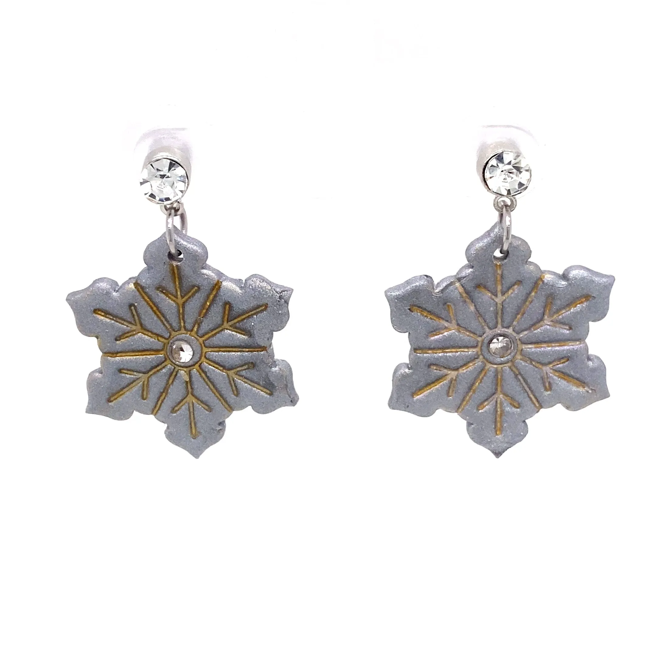 Grey & Gold Dangle Earrings With Holiday Detail Medium