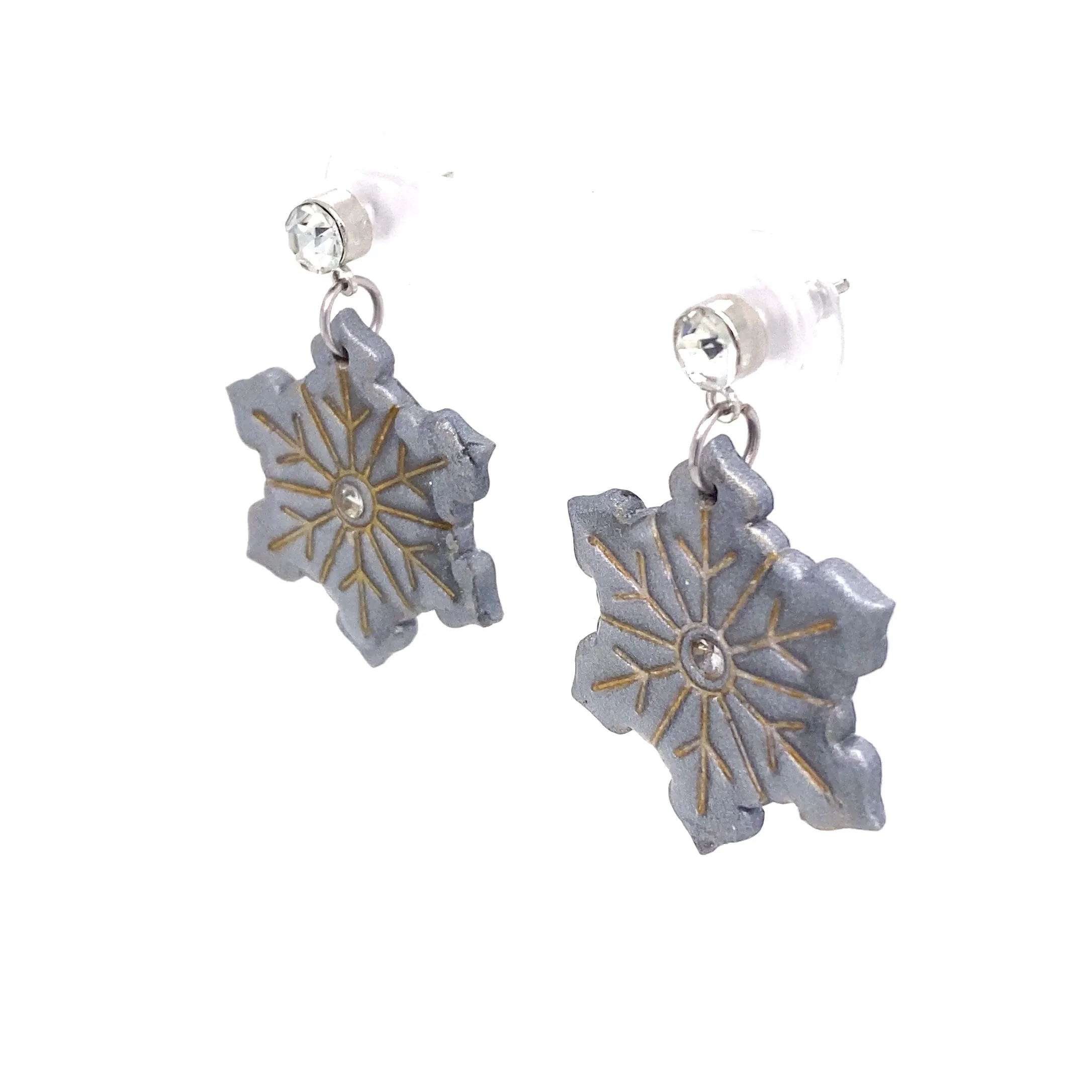 Grey & Gold Dangle Earrings With Holiday Detail Medium