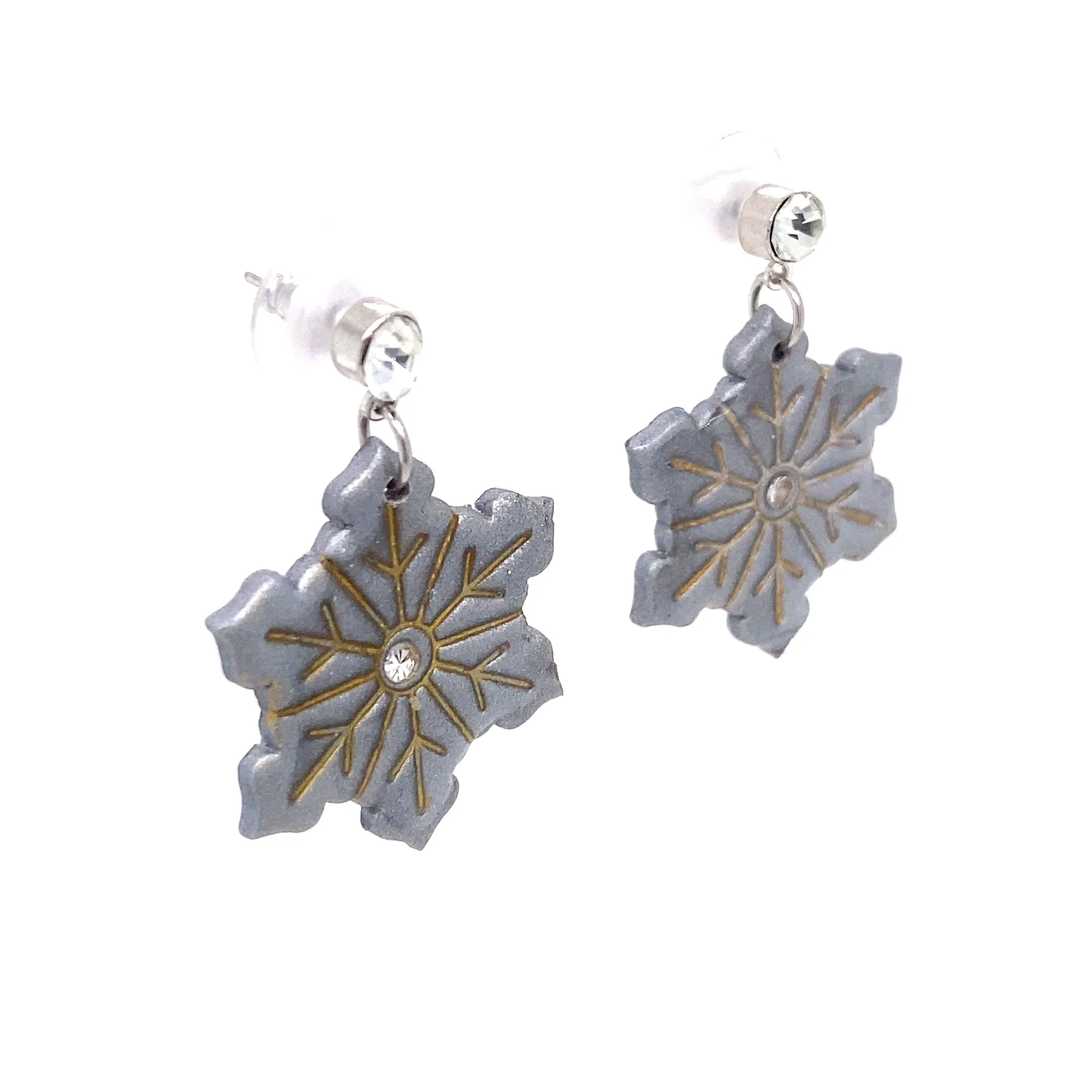 Grey & Gold Dangle Earrings With Holiday Detail Medium