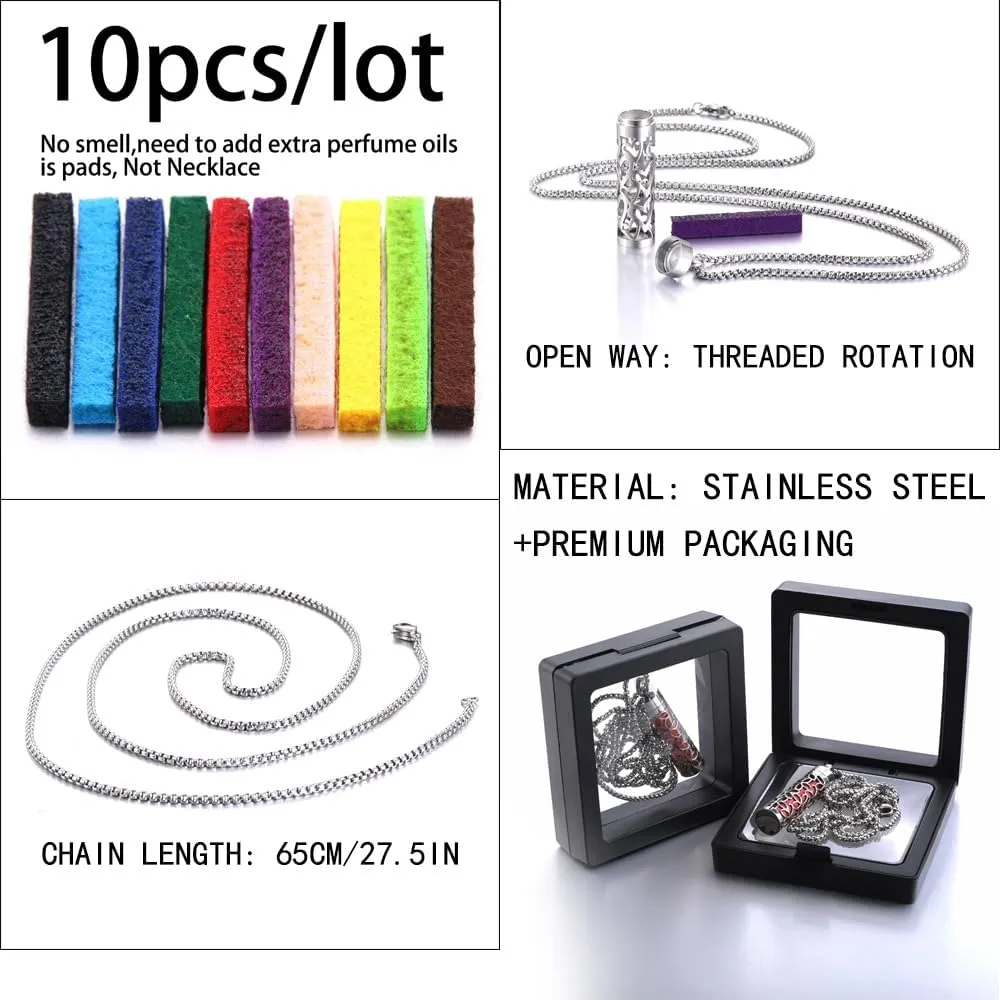 H&PY 2PCS/lot Essential Oil Necklace for Women, Aromatherapy Pendant Necklace 316L Stainless Steel Diffuser Necklace, Essential Oil Jewelry Gift for Men Women, Couple fragrance necklace