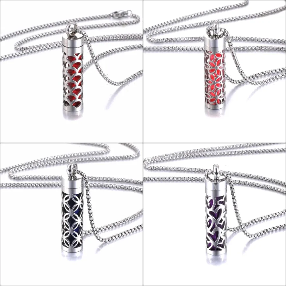 H&PY 2PCS/lot Essential Oil Necklace for Women, Aromatherapy Pendant Necklace 316L Stainless Steel Diffuser Necklace, Essential Oil Jewelry Gift for Men Women, Couple fragrance necklace