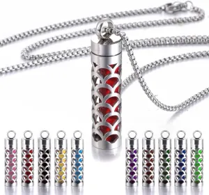 H&PY 2PCS/lot Essential Oil Necklace for Women, Aromatherapy Pendant Necklace 316L Stainless Steel Diffuser Necklace, Essential Oil Jewelry Gift for Men Women, Couple fragrance necklace
