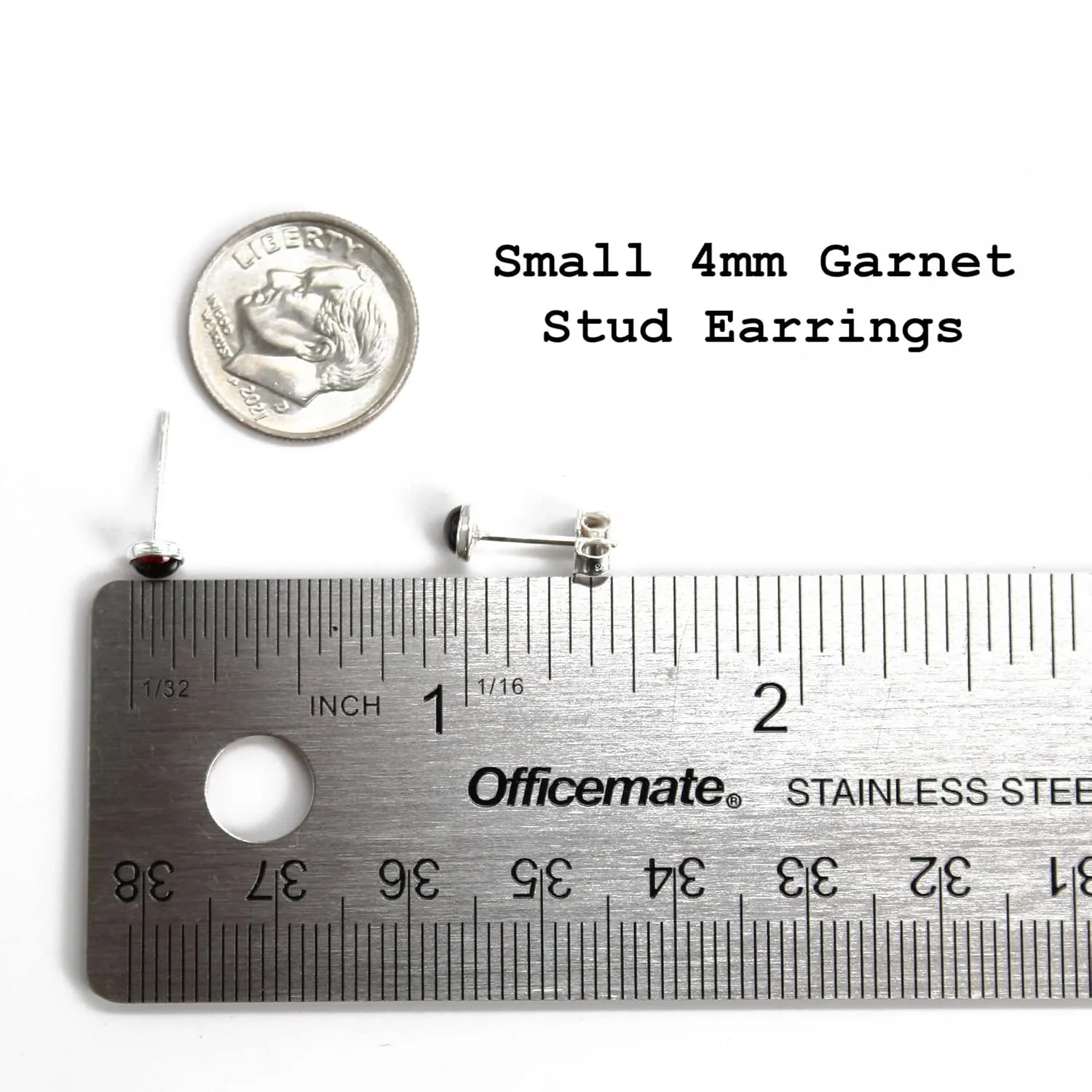 Handmade Almandine Garnet Gemstone Stud Earrings for Women and Girls, 4mm Round Bezel 925 Sterling Silver