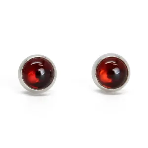 Handmade Almandine Garnet Gemstone Stud Earrings for Women and Girls, 4mm Round Bezel 925 Sterling Silver