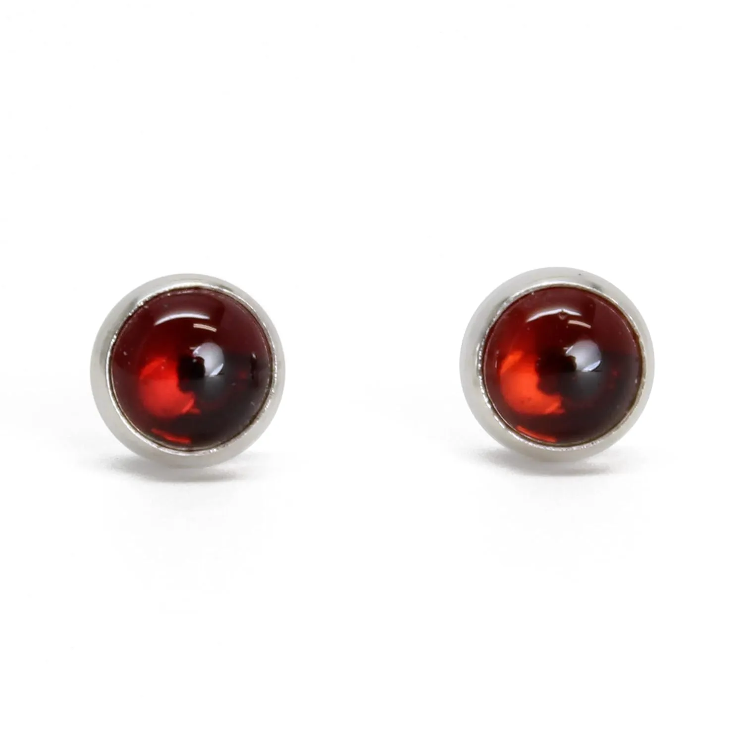 Handmade Almandine Garnet Gemstone Stud Earrings for Women and Girls, 4mm Round Bezel 925 Sterling Silver